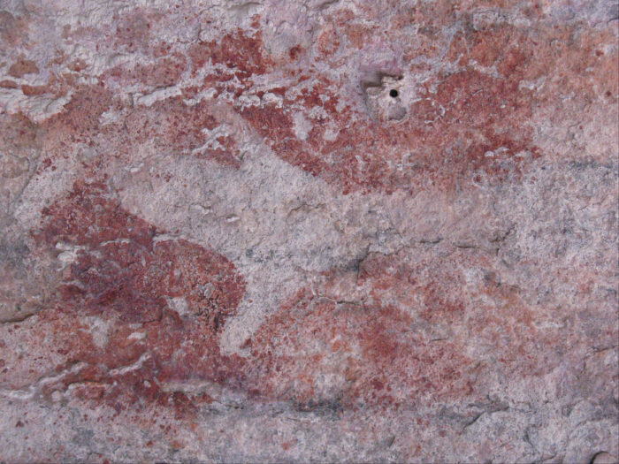 Här en 7000 år gammal målning av en hand (hämtad från Wikipedia Commons).
Men de mest kända grottmålningarna med människohänder och djur är från
Indonesiens grottor och är ca 40 000 år gamla. 
